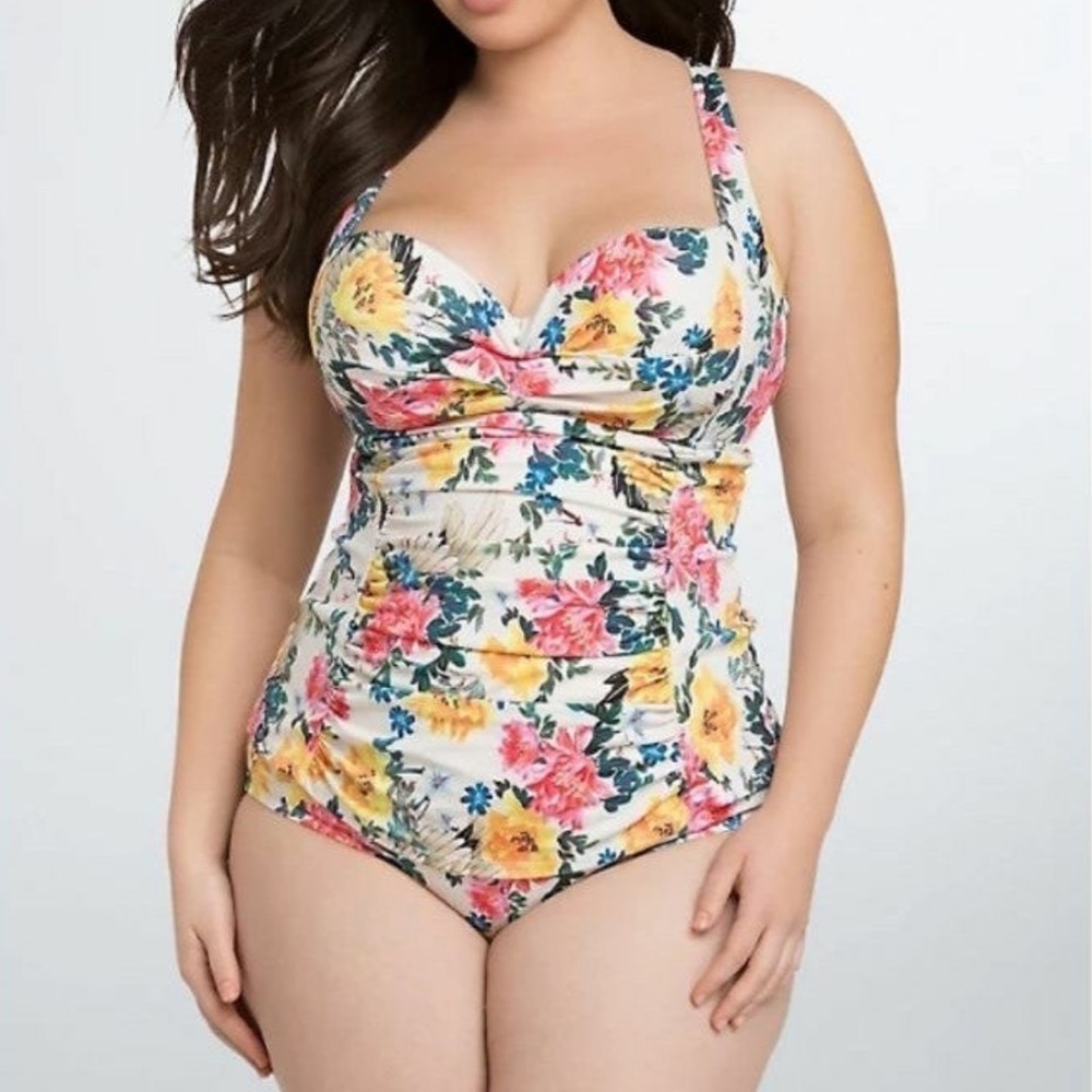 Torrid White Floral One Piece Swimsuit